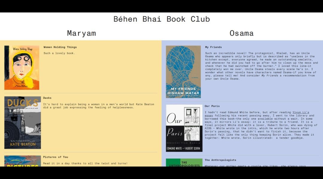 Béhen Bhai Book Club 