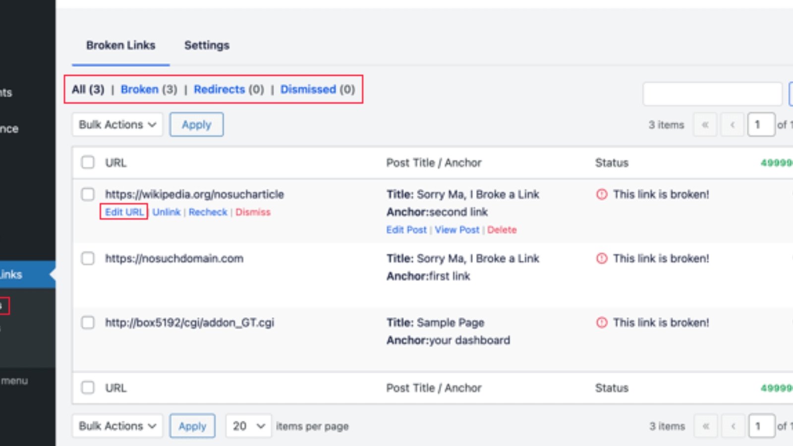 wordpress brocken link cheaker